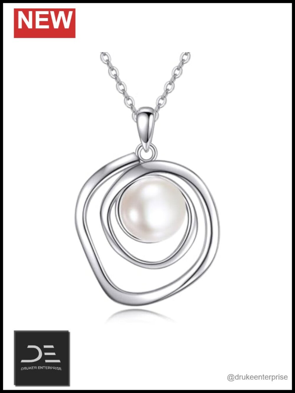 Sterling Silver Freshwater Pearl Pendant Necklace Double Hoop Women Jewelry